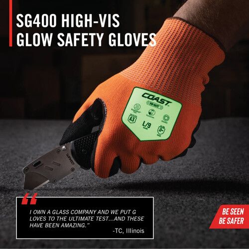  COAST Crew SG400 Hi-Vis Glow Safety Gloves (Large)