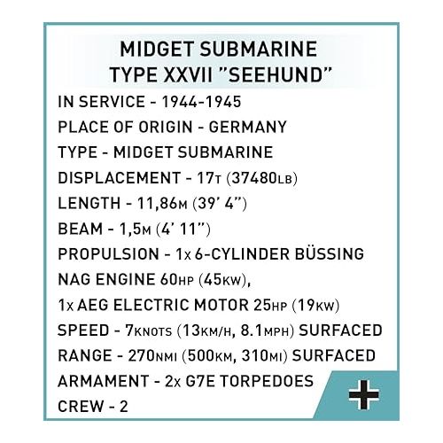  COBI Historical Collection WWII DEUTSCHES MARINEMUSEUM U-Boat XXVII SEEHUND Submarine, Navy