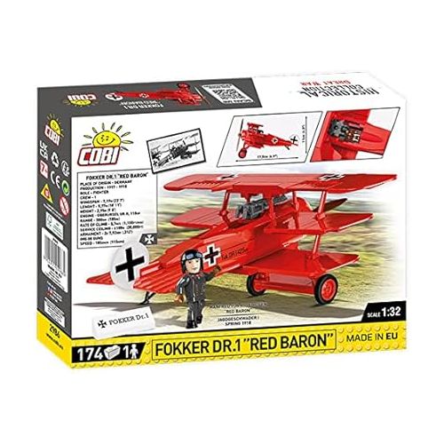  COBI Historical Collection: The Great War Fokker DR.1 Red Baron Plane,7+ years,178 pcs