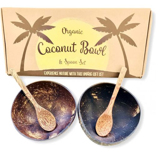  [아마존베스트]Coco Soul Bowls Coconut Bowls and Coconut Spoons Gift Set (Set of 2 Coco Bowls + 2 Coco Spoons) - 100% Natural - Vegan - Organic - Hand Made - Eco Friendly - Made from Reclaimed Coconut Shells - A