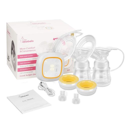  COCOBELA Electric Breast Pump, Double Portable Breast Feeding Pumps with LED Display Touch Screen, Ultra-Quiet Rechargeable BPA-Free, FDA Certified for Travel&Home
