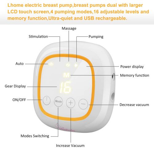  COCOBELA Electric Breast Pump, Double Portable Breast Feeding Pumps with LED Display Touch Screen, Ultra-Quiet Rechargeable BPA-Free, FDA Certified for Travel&Home