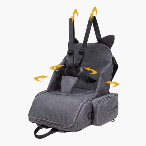  COCOCKA Family and Toddler Dining Travel Booster Seats, Multi-Functional Shoulder Maternity Dining Chair Bag, 5-Point Harness and Storage Bag Travel Bag - 11.4×5.5×15.3 (Grey)