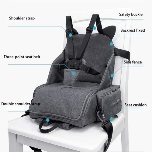  COCOCKA Family and Toddler Dining Travel Booster Seats, Multi-Functional Shoulder Maternity Dining Chair Bag, 5-Point Harness and Storage Bag Travel Bag - 11.4×5.5×15.3 (Grey)