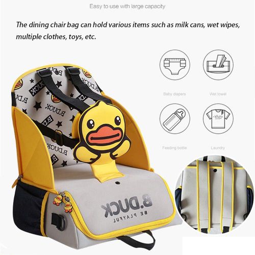  COCOCKA Travel Booster Seat for Family and Toddler Dining, Multi-Function Portable Backpack, 5-Point Harness and Storage Bag Travel Bag - 11.8 11.8 13.8 Inch (Yellow)