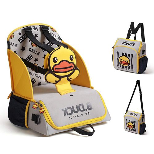  COCOCKA Travel Booster Seat for Family and Toddler Dining, Multi-Function Portable Backpack, 5-Point Harness and Storage Bag Travel Bag - 11.8 11.8 13.8 Inch (Yellow)