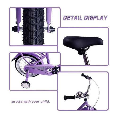  Kid's Bike Bicycles Steel Frame, Toddler Children Girls Bicycle 14-16-18-20 Inch with Training Wheel for 3-12 years old