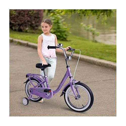  Kid's Bike Bicycles Steel Frame, Toddler Children Girls Bicycle 14-16-18-20 Inch with Training Wheel for 3-12 years old