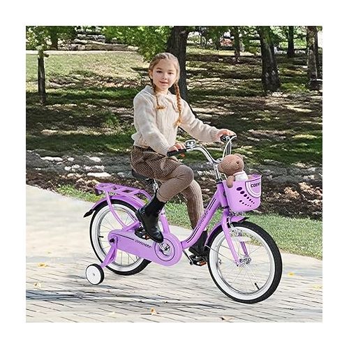  Kid's Bike Bicycles Steel Frame, Toddler Children Girls Bicycle 14-16-18-20 Inch with Training Wheel for 3-12 years old