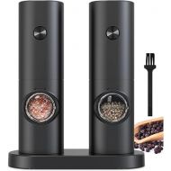 COKUNST Electric Pepper and Salt Grinder Set, Battery Powered Adjustable 5 Levels of Coarseness Black Pepper Grinder Mill with Stand, Automatic Grinding with LED Light for BBQ Resturant Kitchen-2 Pack