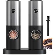 COKUNST Pepper and Salt Grinder Set, Battery Powered, Coarseness Adjustable Electric Pepper Grinder Mill with Stand, Automatic Grinding with LED Light for BBQ Resturant Kitchen-2 Pack