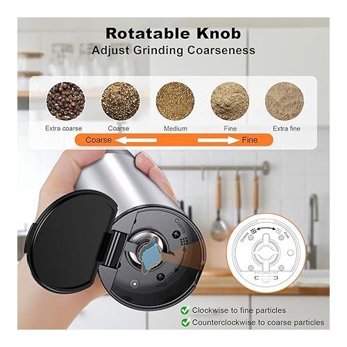  COKUNST USB Rechargeable Electric Salt or Pepper Grinder, Automatic Pepper Grinder Mill with Visual Power Reminder, 4Oz Large Capactiy Visual Silo & Suction Dust Cover for BBQ Resturant Kitchen