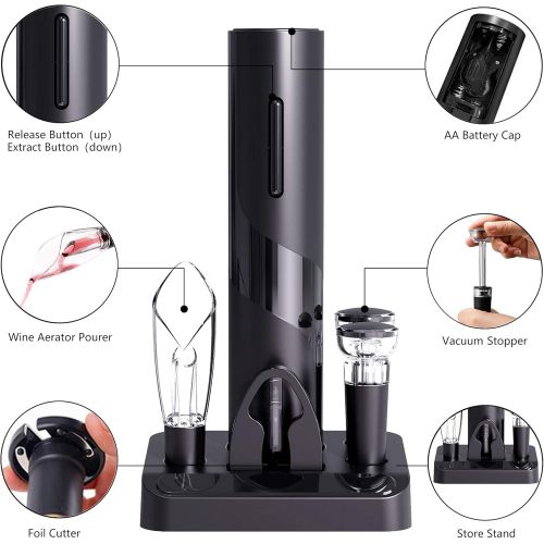  COKUNST Electric Wine Opener Set, Battery Operated Wine Bottle Corkscrew Opener with Foil Cutter, Wine Aerator Pourer, Vacuum Stoppers, Reusable Wine Bottle Openers with Accessorie