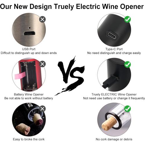  Electric Wine Opener, Type-C Charging Wine Corkscrew Bottle Opener With Foil Cutter, COKUNST Automatic Rechargeable Wine Openers With LED Light For Home Party Restaurant Wedding Gi