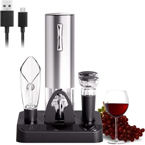  COKUNST Electric Wine Opener Set with Stand, USB Charging Corkscrew Remover, One-click Button Rechargeable Cordless Bottle Openers with Wine Pourer, Vacuum Stoppers, Foil Cutter fo