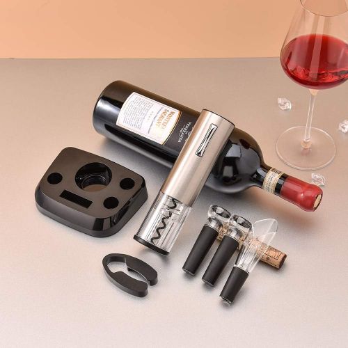  COKUNST Electric Wine Opener Set with Stand, USB Charging Corkscrew Remover, One-click Button Rechargeable Cordless Bottle Openers with Wine Pourer, Vacuum Stoppers, Foil Cutter fo