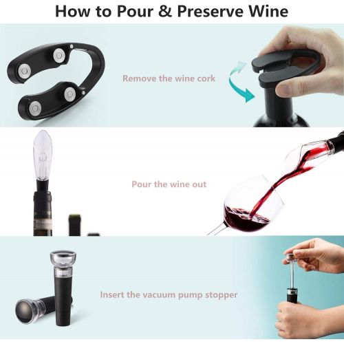  [아마존베스트]Cokunst Electric Wine Opener Set, Cordless Electric Wine Bottle Corkscrew Opener with Foil Cutter, Wine Aerator Pourer, Vacuum Stoppers, Reusable Wine Bottle Openers with Accessori