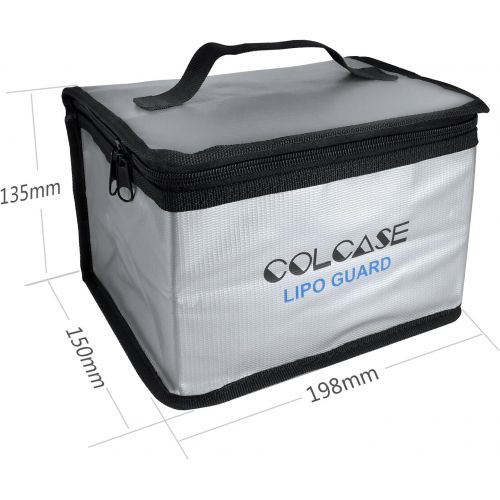  [아마존베스트]COLCASE Fireproof Explosionproof Lipo Safe Bag for Lipo Battery Storage and Charging , Large Space Highly Sturdy Double Zipper Lipo Battery Guard (198x150x135mm)