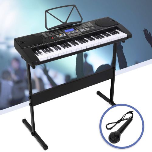  COLLCOLL 61 Key Electric Digital Piano Music Electronic Keyboard Organ LCD Display with Stand Black