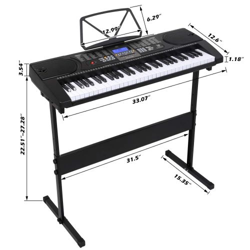  COLLCOLL 61 Key Electric Digital Piano Music Electronic Keyboard Organ LCD Display with Stand Black