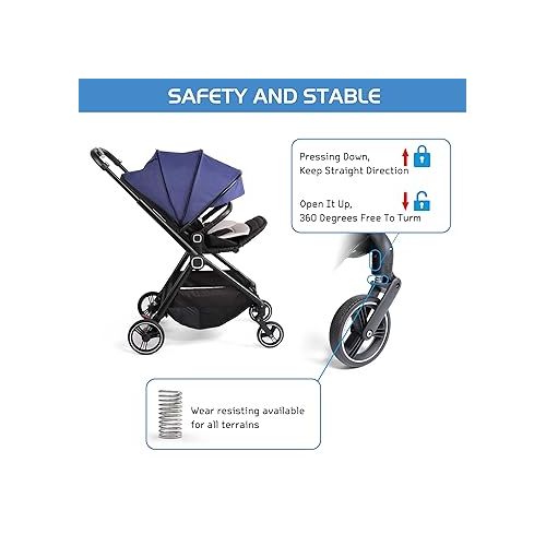  COLOR TREE Baby Stroller Lightweight Stroller for Babies and Toddlers Foldable High Landscape Infant Carriage Pushchair with Adjustable Handle & Reversible Seat, Compact Fold, Blue