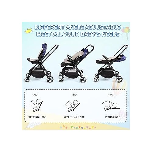  COLOR TREE Baby Stroller Lightweight Stroller for Babies and Toddlers Foldable High Landscape Infant Carriage Pushchair with Adjustable Handle & Reversible Seat, Compact Fold, Blue