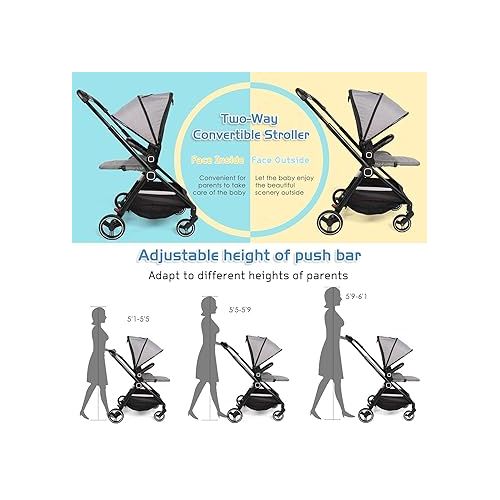  COLOR TREE Baby Stroller Lightweight Stroller for Babies and Toddlers Foldable High Landscape Infant Carriage Pushchair with Adjustable Handle & Reversible Seat, Compact Fold, Gray