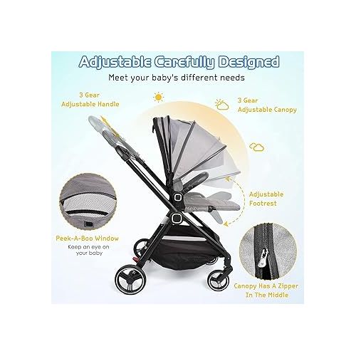  COLOR TREE Baby Stroller Lightweight Stroller for Babies and Toddlers Foldable High Landscape Infant Carriage Pushchair with Adjustable Handle & Reversible Seat, Compact Fold, Gray