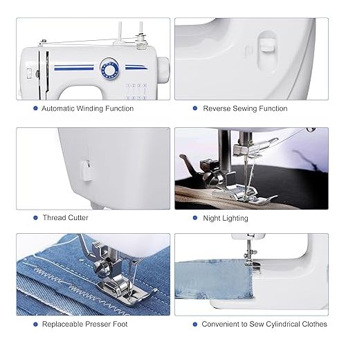  Sewing Machine for Beginners, Portable Mini Sewing Machine, Upgraded Double Needle Sewing, 12 Built-In Stitches, 2 Speeds Double Thread with Foot Pedal, Sewing Machine for Kids, Adults, Blue