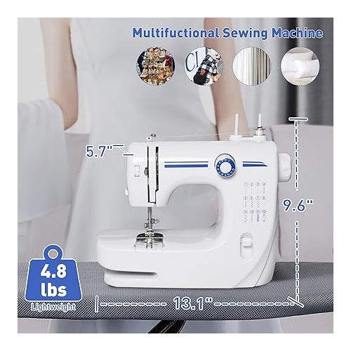  Sewing Machine for Beginners, Portable Mini Sewing Machine, Upgraded Double Needle Sewing, 12 Built-In Stitches, 2 Speeds Double Thread with Foot Pedal, Sewing Machine for Kids, Adults, Blue