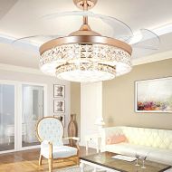 COLORLED Modern Crystal Ceiling Fan -42 Inch with Remote Control and Transparent Acrylic Retractable Blades and Lights for Living Room Bedroom Lighting Fan Chandelier Led Lights Fi