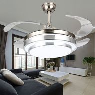 COLORLED Modern Minimalist Brushed Nickle 42-Inch Remote Ceiling Fan with Four Transparent Acrylic Blades Ceiling Flushmount Chandelier for Living Room Bedroom Fan Light Kit