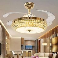 COLORLED Modern Crystal Remote Control Transparent Acrylic Blade Retractable Ceiling Fan Lamp 42-inch Lighting Fan Chandelier Led Lights Fixture
