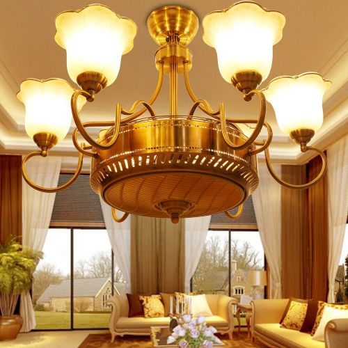  COLORLED Modern Gold 6-Light Anion Ceiling Fan With Elegant Flower Lampshade Europe Chandelier Light for Living Room Bedroom Ceiling Lighting Fixture (Gold)