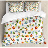 COLORSUM Bedding 4 Piece Kids Duvet Cover Set Airplane Boat Ship Helicopter Submarine Car Truck Van Boys Cartoon Transportation Bedding Sets 1 Flat Sheet 1 Duvet Cover and 2 Pillow Cases Mu