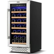 15 Inch Wine Cooler Refrigerators, 30 Bottle Fast Cooling Low Noise and No Fog Wine Fridge with Professional Compressor Stainless Steel, Digital Temperature Control Screen Built-in Freestanding
