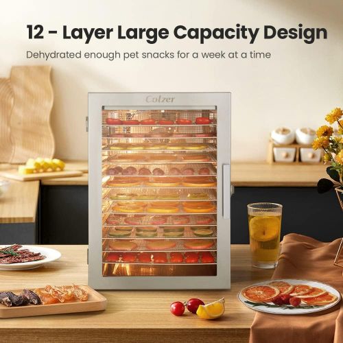  Colzer Food Dehydrator 12 Stainless Steel Trays, Food Dryer for Fruit, Meat, Beef, Jerky, Herbs, with Adjustable Timer and Temperature Control