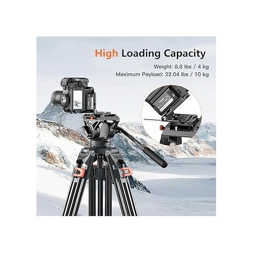  Heavy Duty Tripod Professional Video Tripod Aluminium 72inch with 360 Degree Fluid Head for Canon Nikon DSLR Camcorder Cameras Spotting Scopes