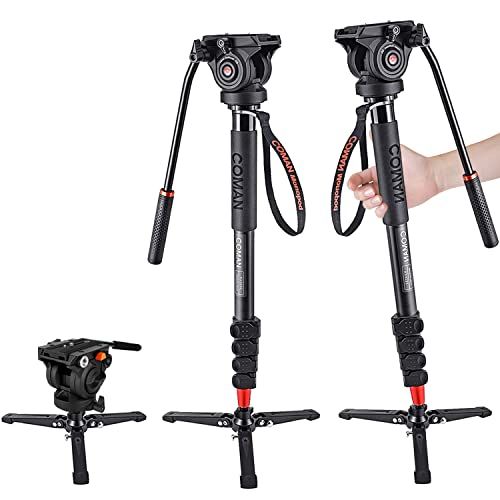  Monopod, COMAN KX3232 73.2 inch Professional Monopod Tripod Lightweight Aluminum Telescopic Camera Monopod with feet and Pan Tilt Fluid Head for DSLR Video Cameras