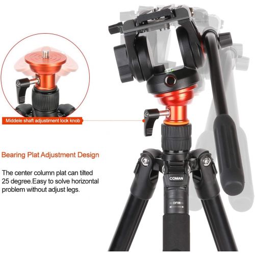  Fluid Head Tripod, COMAN Video Camera Tripod Monopod Aluminium Alloy 70.8 inch for Canon Nikon Sony DSLR Camera