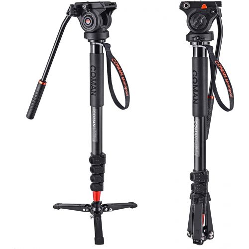  COMAN KX3232 Lightweight Aluminum Monopod Kit, with Q5 Fluid Head and Removable feet, 73 Inch Max Load 13.2 LB for DSLR and Video Cameras