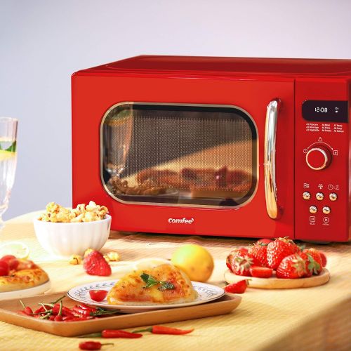  [아마존 핫딜] COMFEE' COMFEE AM720C2RA-R Retro Style Countertop Microwave Oven with 9 Auto Menus Position-Memory Turntable, Eco Mode, and Sound On/Off (Passionate Red),0.7Cu.Ft