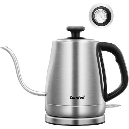  [아마존 핫딜] COMFEE' COMFEE MK-12S07A Gooseneck Electric Kettle Stainless Steel Drip for Pour Over Coffee and Tea, Feature and Thermometer Gauge on Top, 1.2 L, 1500W Fast Boiling. BPA Free