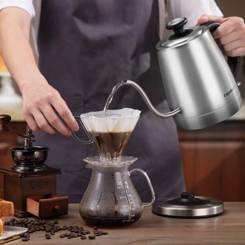  [아마존 핫딜] COMFEE' COMFEE MK-12S07A Gooseneck Electric Kettle Stainless Steel Drip for Pour Over Coffee and Tea, Feature and Thermometer Gauge on Top, 1.2 L, 1500W Fast Boiling. BPA Free