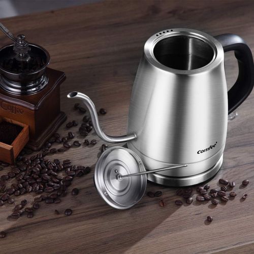  [아마존 핫딜] COMFEE' COMFEE MK-12S07A Gooseneck Electric Kettle Stainless Steel Drip for Pour Over Coffee and Tea, Feature and Thermometer Gauge on Top, 1.2 L, 1500W Fast Boiling. BPA Free