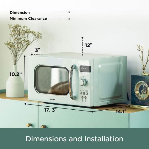  COMFEE Retro Countertop Microwave Oven with Compact Size, Position-Memory Turntable, Sound On/Off Button, Child Safety Lock and ECO Mode, 0.7Cu.ft/700W, Pastel Green, AM720C2RA-G