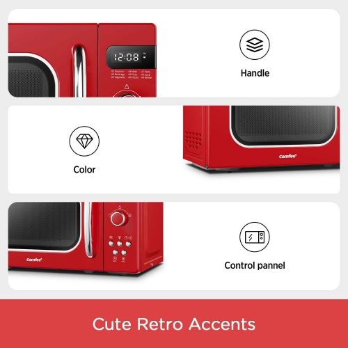  COMFEE Retro Countertop Microwave Oven with Compact Size, Position-Memory Turntable, Sound On/Off Button, Child Safety Lock and ECO Mode, 0.7Cu.ft/700W, Passionate Red, AM720C2RA-R