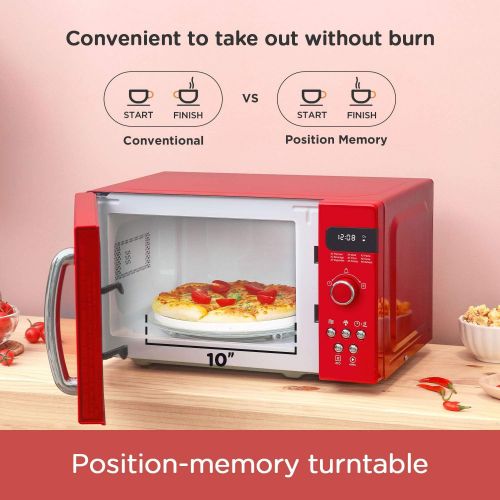  COMFEE Retro Countertop Microwave Oven with Compact Size, Position-Memory Turntable, Sound On/Off Button, Child Safety Lock and ECO Mode, 0.7Cu.ft/700W, Passionate Red, AM720C2RA-R