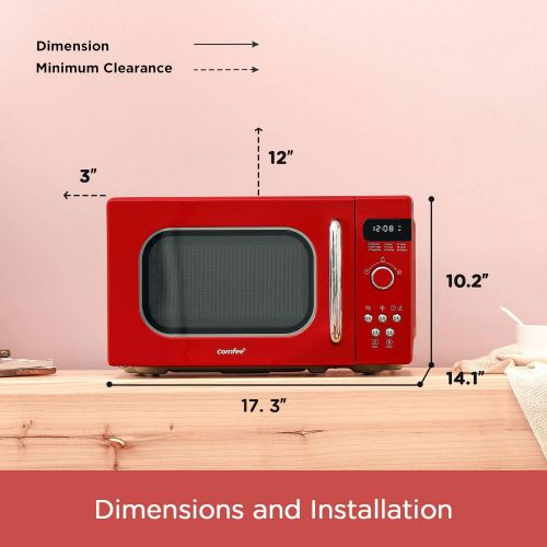  COMFEE Retro Countertop Microwave Oven with Compact Size, Position-Memory Turntable, Sound On/Off Button, Child Safety Lock and ECO Mode, 0.7Cu.ft/700W, Passionate Red, AM720C2RA-R