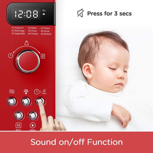  COMFEE Retro Countertop Microwave Oven with Compact Size, Position-Memory Turntable, Sound On/Off Button, Child Safety Lock and ECO Mode, 0.7Cu.ft/700W, Passionate Red, AM720C2RA-R